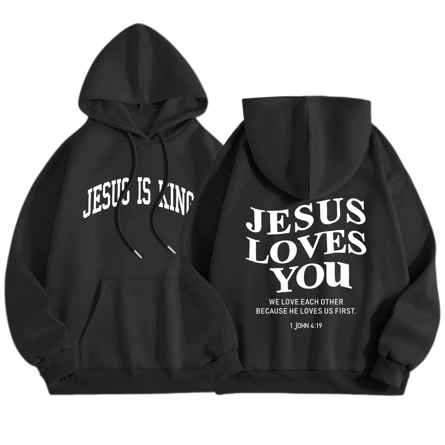 Sulayesh Christian Jesus Loves You Hoodies Women Religious Faith God Jesus Is King Sweatshirts Bible Verse Inspirational Tops (BlackL)